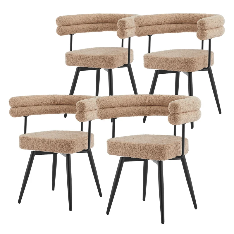 ML-Design | Esszimmerstühle Set 360° drehbar mit Armlehnen und Rückenlehnen, 63x55x75 cm in Teddy-Stoff, Küchenstuhl