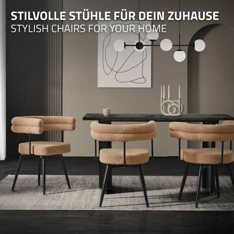 ML-Design | Esszimmerstühle Set 360° drehbar mit Armlehnen und Rückenlehnen, 63x55x75 cm in Teddy-Stoff, Küchenstuhl