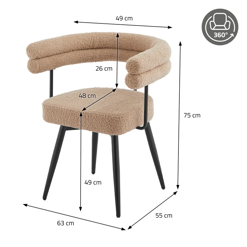 ML-Design | Esszimmerstühle Set 360° drehbar mit Armlehnen und Rückenlehnen, 63x55x75 cm in Teddy-Stoff, Küchenstuhl
