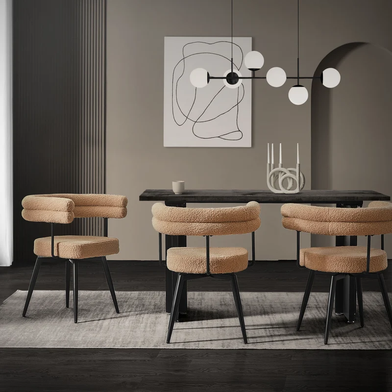 ML-Design | Esszimmerstühle Set 360° drehbar mit Armlehnen und Rückenlehnen, 63x55x75 cm in Teddy-Stoff, Küchenstuhl