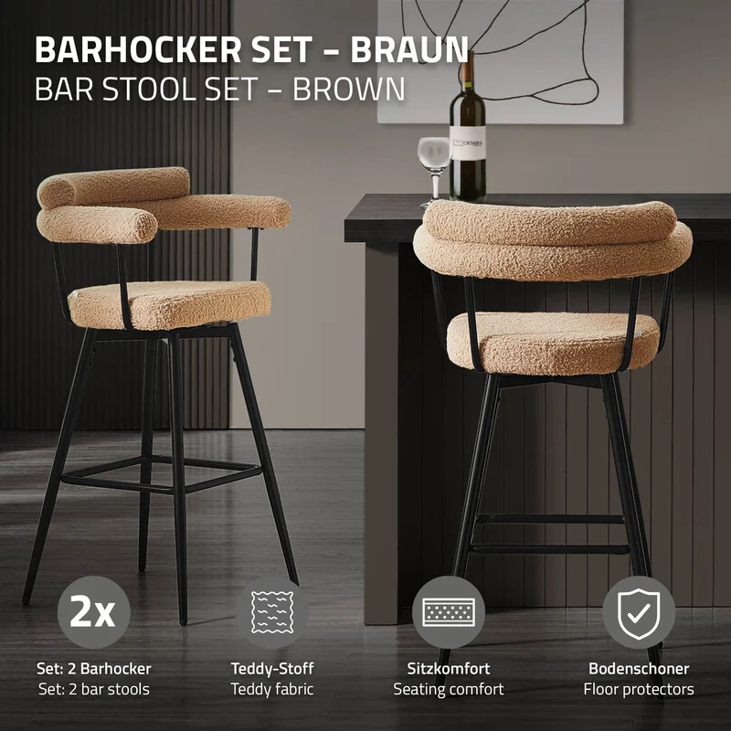 ML-Design | Barhocker Set 360° drehbar mit Armlehne, Rückenlehne und Fußstütze 61x103x55 cm bis 120 kg