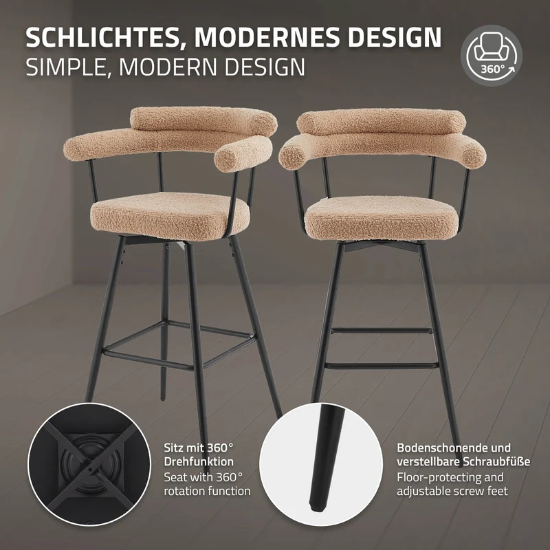 ML-Design | Barhocker Set 360° drehbar mit Armlehne, Rückenlehne und Fußstütze 61x103x55 cm bis 120 kg