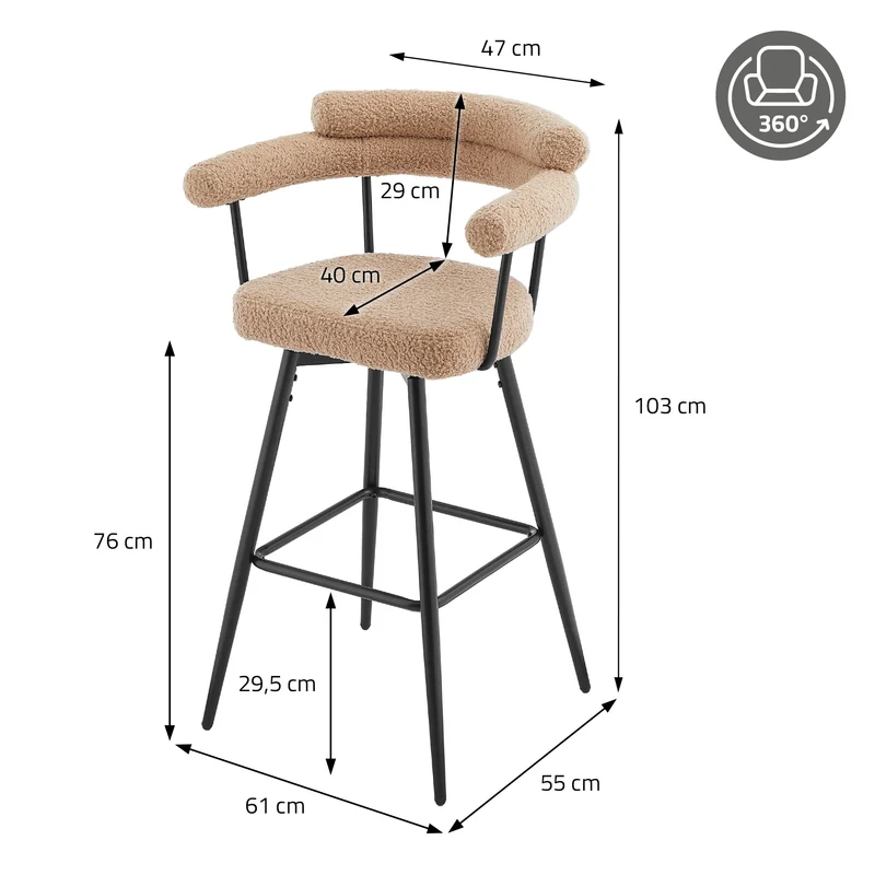 ML-Design | Barhocker Set 360° drehbar mit Armlehne, Rückenlehne und Fußstütze 61x103x55 cm bis 120 kg
