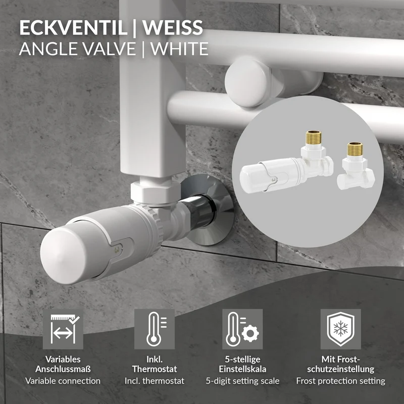 LuxeBath | Thermostatventil + Rücklaufverschraubung für Heizkörper 1/2" Eckform Thermostatkopf