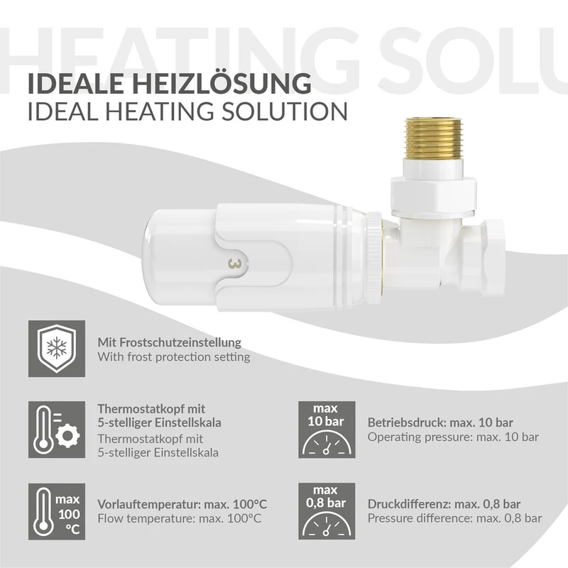 LuxeBath | Thermostatventil + Rücklaufverschraubung für Heizkörper 1/2" Eckform Thermostatkopf