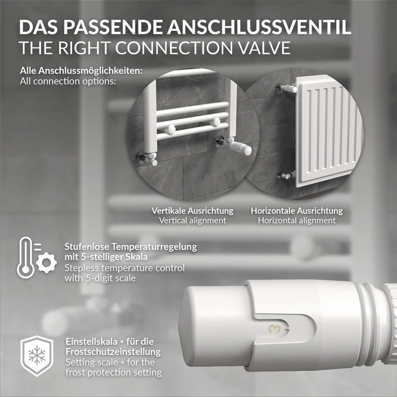 LuxeBath | Thermostatventil + Rücklaufverschraubung für Heizkörper 1/2" Eckform Thermostatkopf