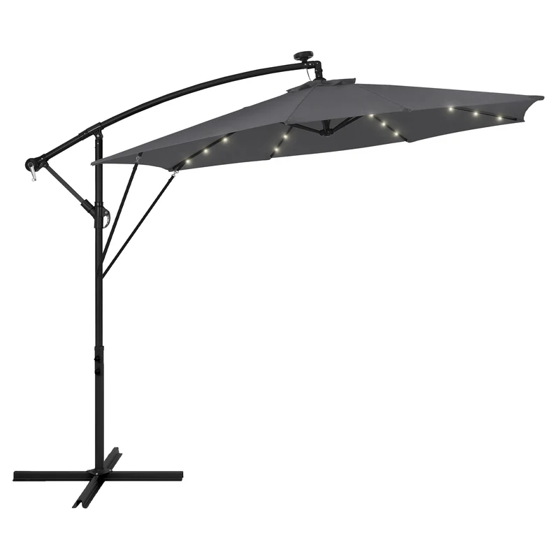 ML-Design | Ampelschirm mit Kurbel, Abdeckung & Ständer, 360°, Ø 300 cm, aus Aluminium, Rund Sonnenschirm mit/ohne LED