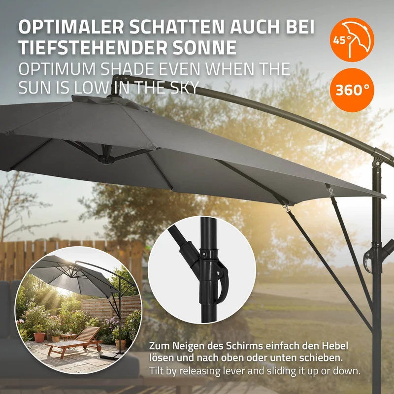 ML-Design | Ampelschirm mit Kurbel, Abdeckung & Ständer, 360°, Ø 300 cm, aus Aluminium, Rund Sonnenschirm mit/ohne LED
