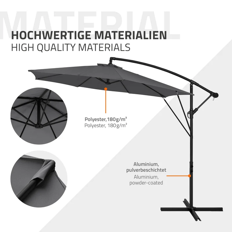 ML-Design | Ampelschirm mit Kurbel, Abdeckung & Ständer, 360°, Ø 300 cm, aus Aluminium, Rund Sonnenschirm mit/ohne LED