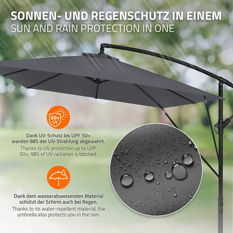 ML-Design | Ampelschirm mit Kurbel, Abdeckung & Ständer, 360°, Ø 330 cm, aus Aluminium, Rechteckig Sonnenschirm mit/ohne LED