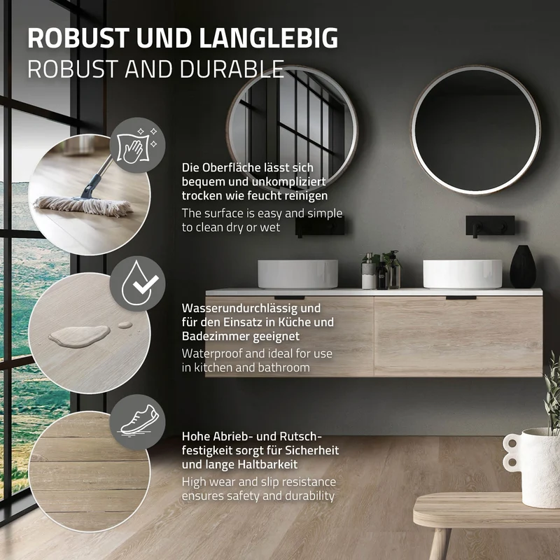 5er Set PVC Vinylboden Bodenbelag 7 Dielen 4,2mm für 1,54m² mit Klick-System Eiche Afterglow ML-Design