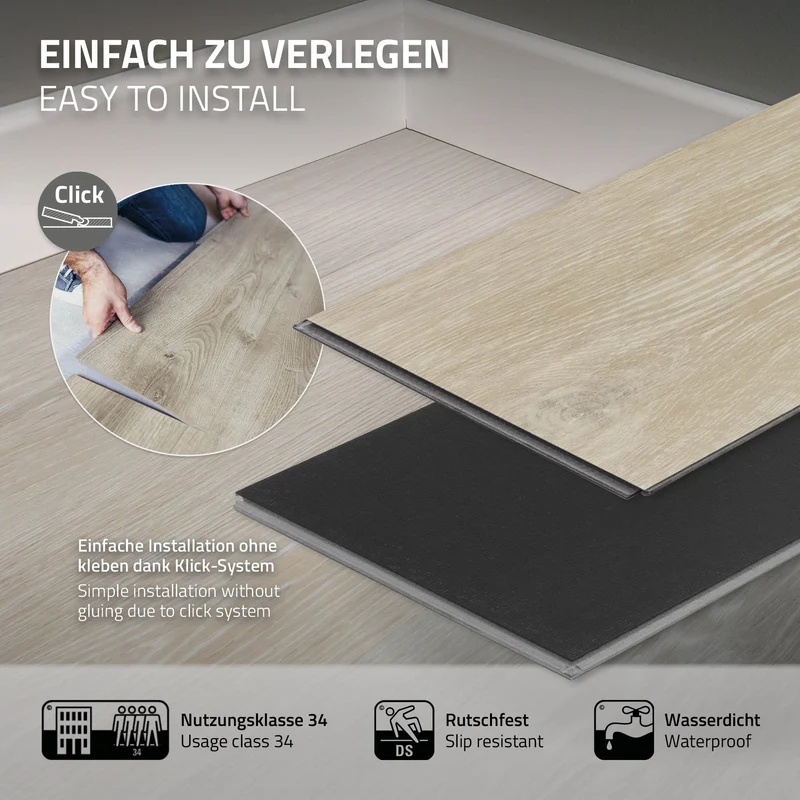 2er Set PVC Vinylboden Bodenbelag 7 Dielen 4,2mm für 1,54m² mit Klick-System Eiche Afterglow ML-Design