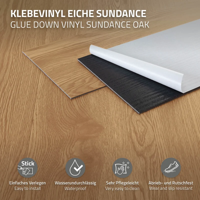4x Deluxe PVC Klebevinylboden für 2,23 m² Eiche Sundance 2 mm dick ML-Design