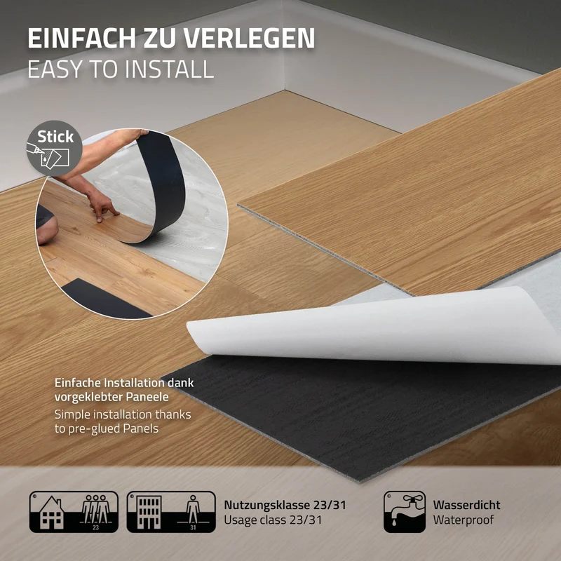 4x Deluxe PVC Klebevinylboden für 2,23 m² Eiche Sundance 2 mm dick ML-Design