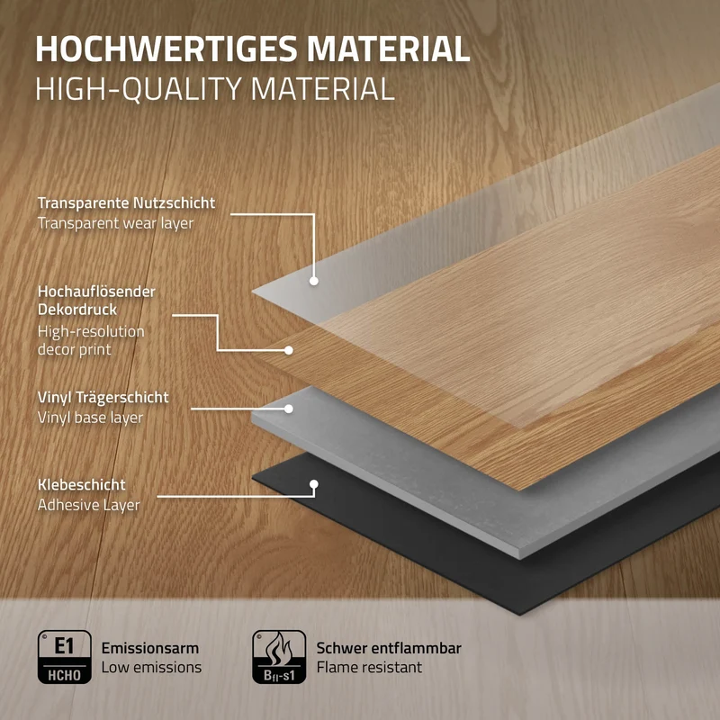 4x Deluxe PVC Klebevinylboden für 2,23 m² Eiche Sundance 2 mm dick ML-Design