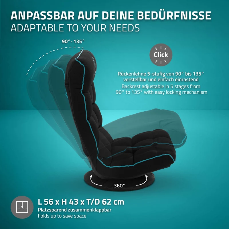 ML-Design | Gaming Bodenstuhl mit Kopfstütze 360° drehbar, 56 x 85 x 92 cm, Gaming Sessel