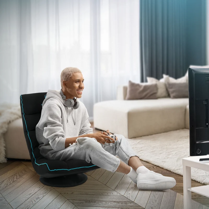 ML-Design | Gaming Bodenstuhl mit Kopfstütze 360° drehbar, 56 x 85 x 92 cm, Gaming Sessel