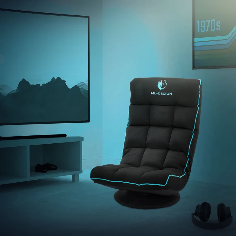 ML-Design | Gaming Bodenstuhl mit Kopfstütze 360° drehbar, 56 x 85 x 92 cm, Gaming Sessel