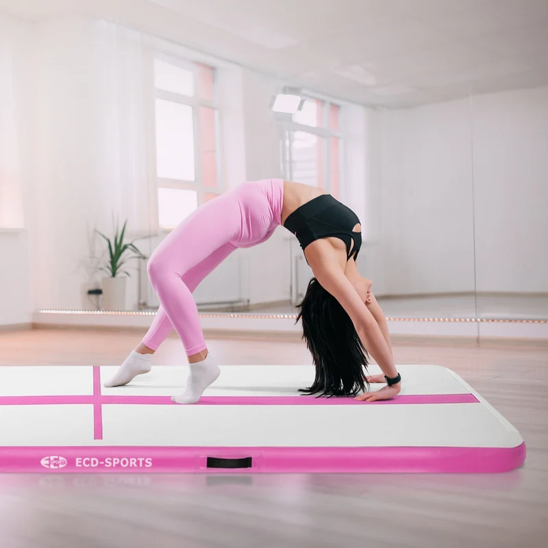ECD Germany | Aufblasbare Gymnastikmatte inkl. Tragetasche & elektr. Luftpumpe, 3/4/5 m, 10 cm Dicke, Turnmatte Airtrack