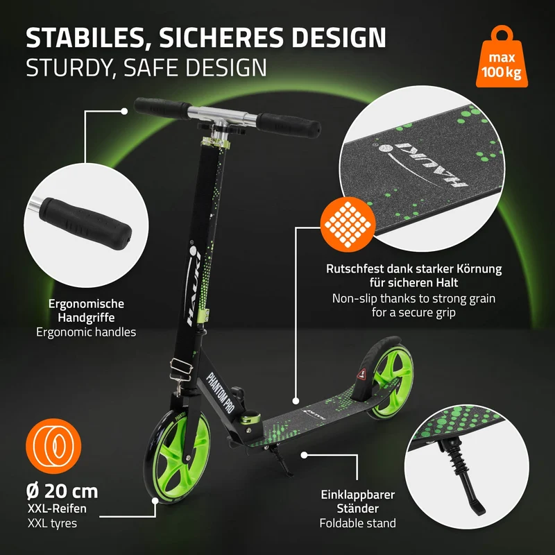 HAUKI | Cityroller klappbar und höhenverstellbar mit XXL-Räder, Tetroller Kickscooter Scooter