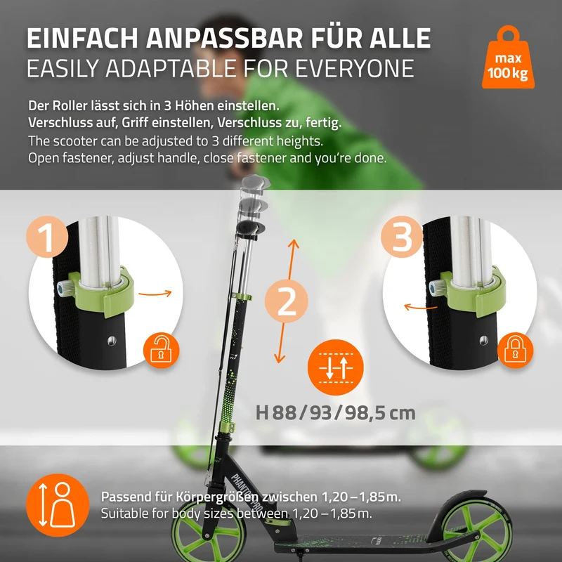 HAUKI | Cityroller klappbar und höhenverstellbar mit XXL-Räder, Tetroller Kickscooter Scooter