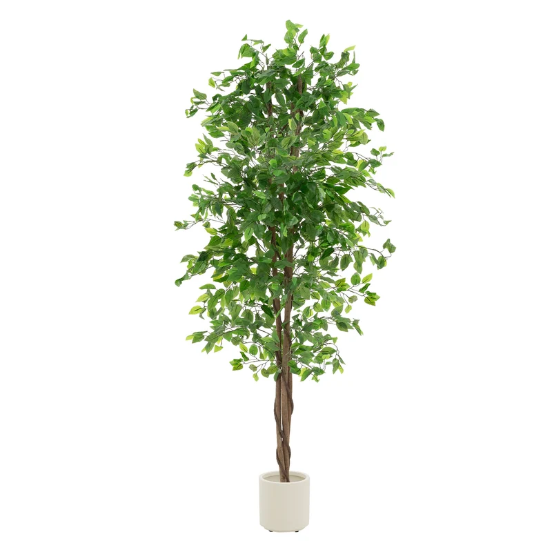 ML-Design | Künstlicher Ficus mit Naturholzstamm im Topf, aus Stoff, Holz, PP, Kunstpflanze