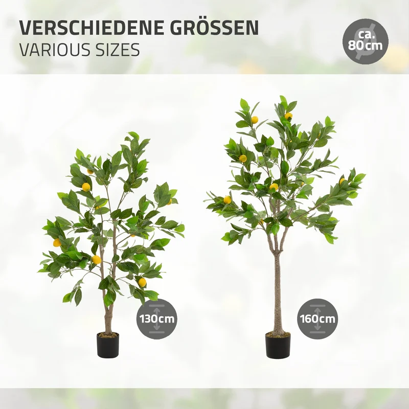 ML-Design | Künstlicher Zitronenbaum im Topf mit Früchten, 130/160 cm, aus Kunststoff, PP, Stoff, Kunstpflanze