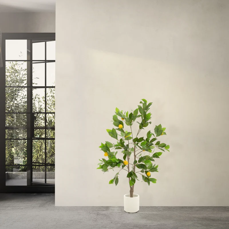 ML-Design | Künstlicher Zitronenbaum im Topf mit Früchten, 130/160 cm, aus Kunststoff, PP, Stoff, Kunstpflanze