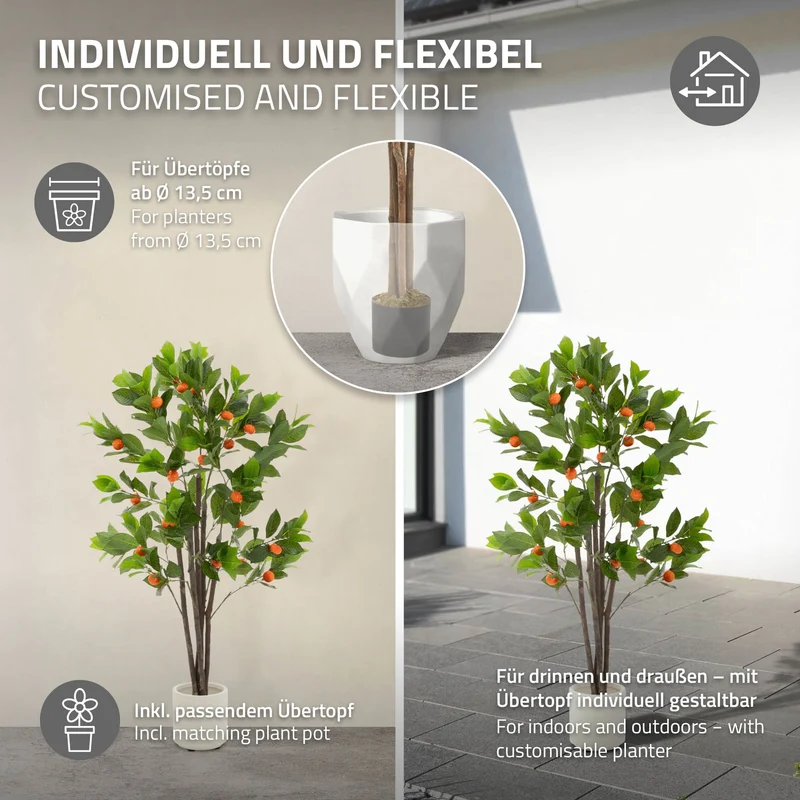 ML-Design | Künstlicher Orangenbaum im Topf mit Früchten, 130/160 cm, aus Kunststoff, PP, Stoff, Kunstpflanze