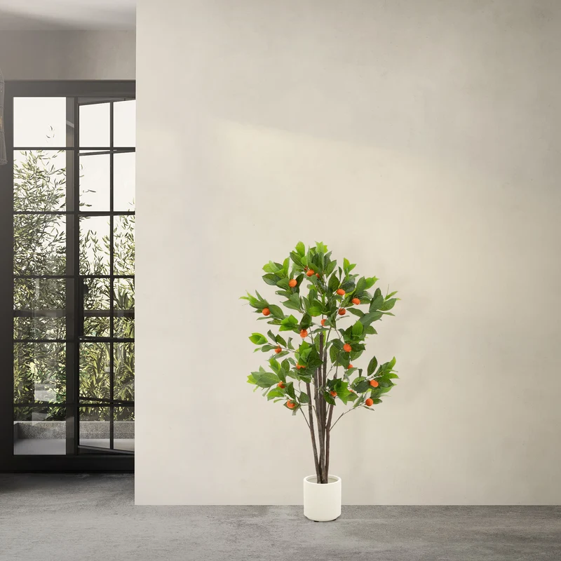 ML-Design | Künstlicher Orangenbaum im Topf mit Früchten, 130/160 cm, aus Kunststoff, PP, Stoff, Kunstpflanze