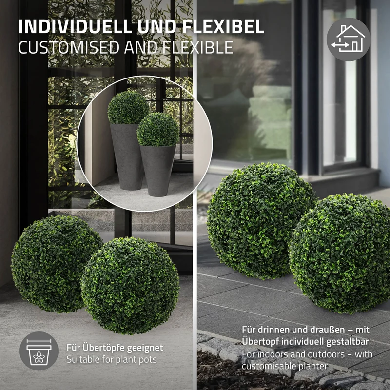 ML-Design | 2er Set Künstlicher Buchsbaumkugel Ø35/45 cm Pflegeleichte Deko Kunstpflanze
