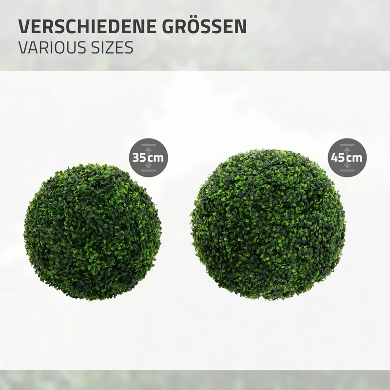 ML-Design | 2er Set Künstlicher Buchsbaumkugel Ø35/45 cm Pflegeleichte Deko Kunstpflanze