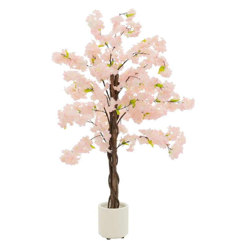 ML-Design | Künstlicher Kirschbaum mit Naturholzstamm im Topf, aus Stoff Holz PP, Kunstpflanze