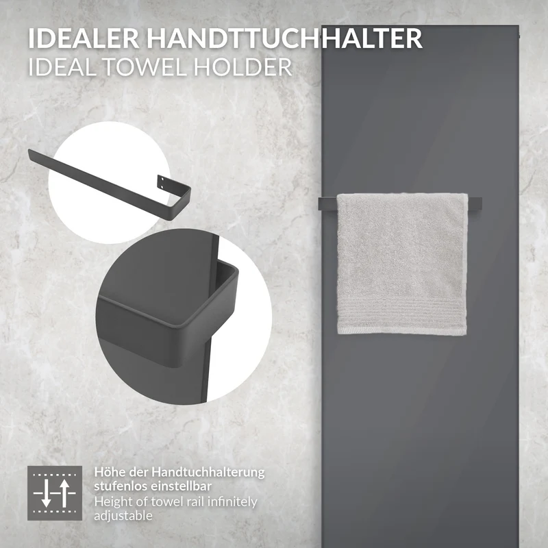 Handtuchhalter 50 cm, Handtuchstange für Bad & Küche, Badetuchhalter aus Stahl, Anthrazit, Einfache Wandmontage LuxeBath