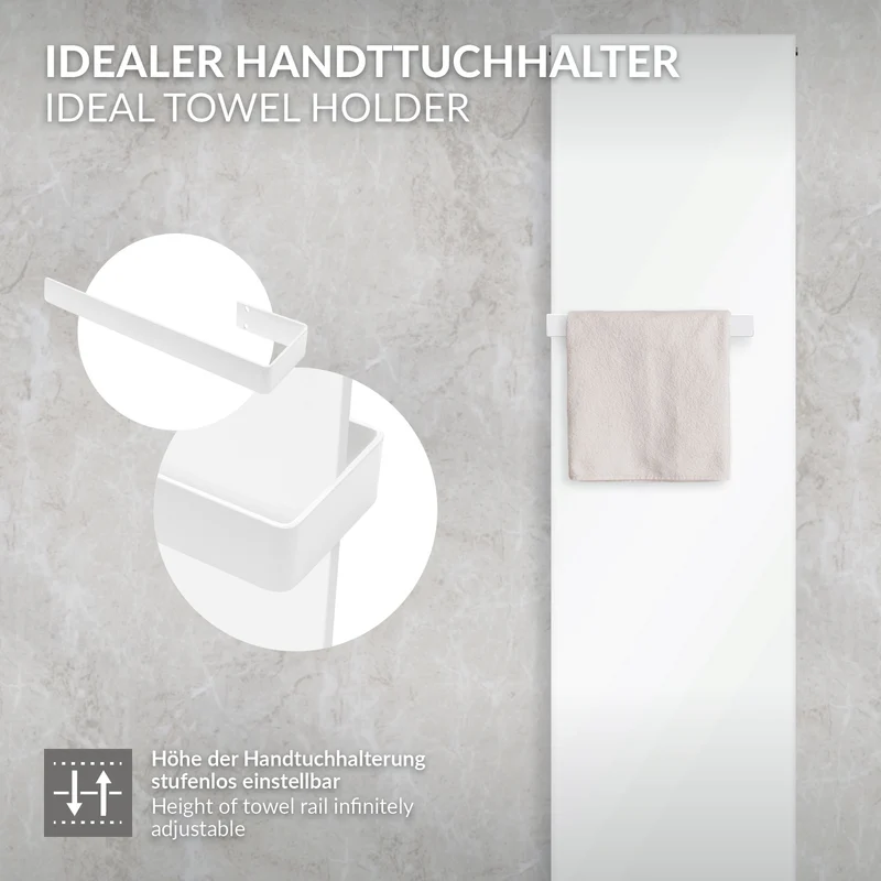 Handtuchhalter 38 cm, Handtuchstange für Bad & Küche, Badetuchhalter aus Stahl, Weiß, Einfache Wandmontage LuxeBath