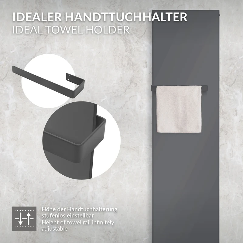 Handtuchhalter 38 cm, Handtuchstange für Bad & Küche, Badetuchhalter aus Stahl, Anthrazit, Einfache Wandmontage LuxeBath