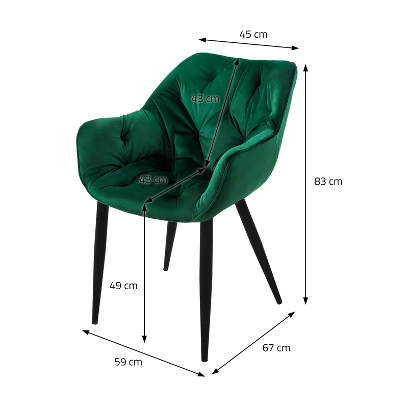 Esszimmerstuhl 6er Set Große Rauten Steppung mit Rücken- und Armlehnen Dunkelgrün Küchenstuhl mit Microfaser-Samtbezug ML-Design
