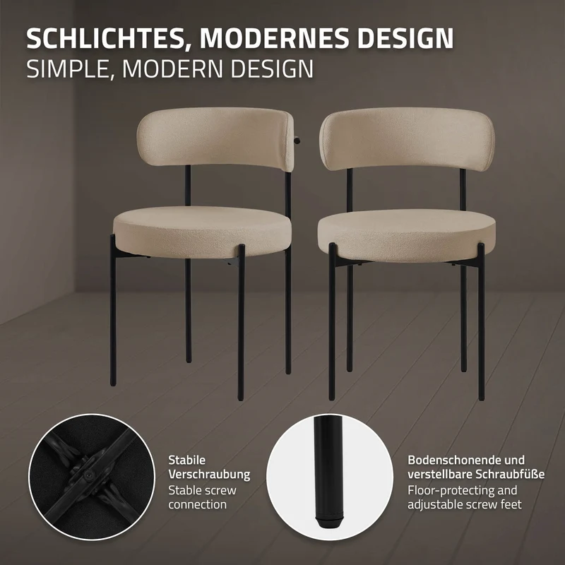 B-Ware Esszimmerstuhl 2er Set mit Teddystoff mit Rückenlehne Braun Küchenstuhl ML-Design