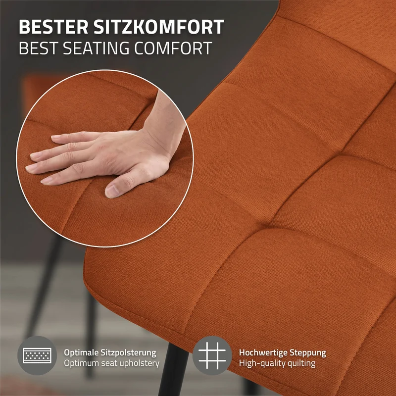 Esszimmerstühle 6er Set Orange Küchenstuhl mit Polyesterbezug und Stahlbeinen ML-Design