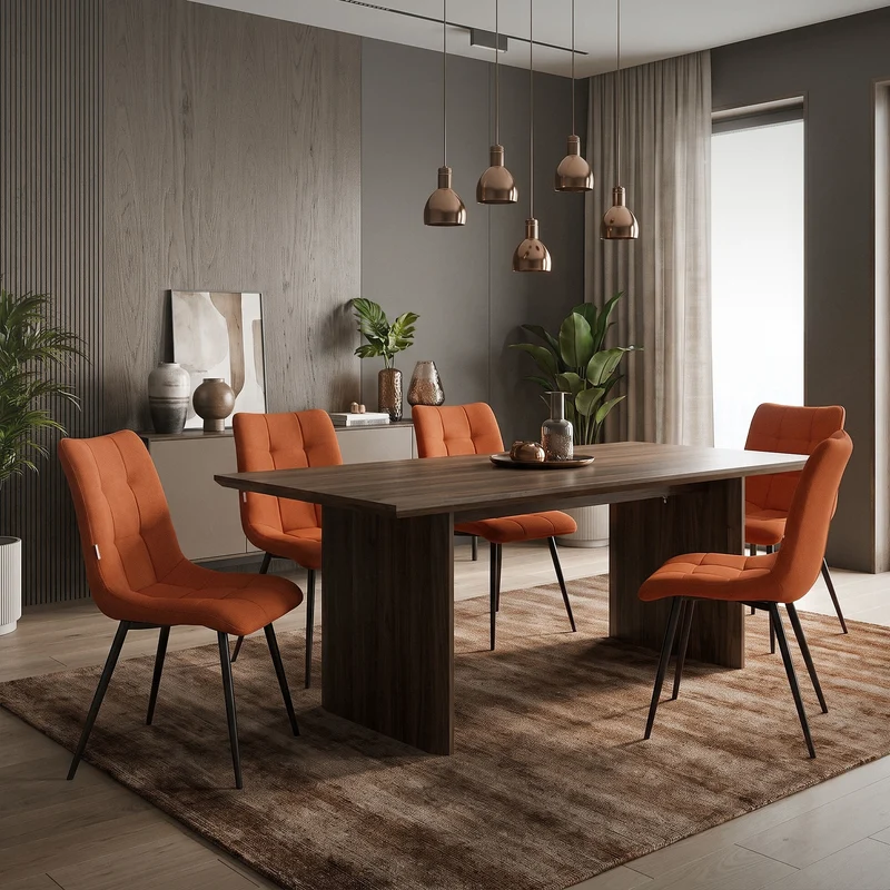 Esszimmerstühle 6er Set Orange Küchenstuhl mit Polyesterbezug und Stahlbeinen ML-Design