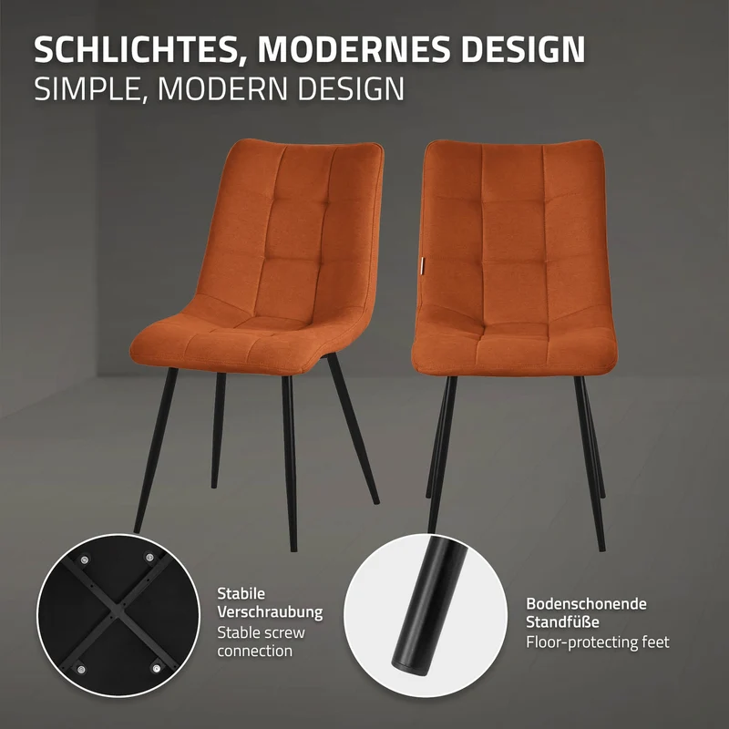 Esszimmerstühle 4er Set Orange Küchenstuhl mit Polyesterbezug und Stahlbeinen ML-Design