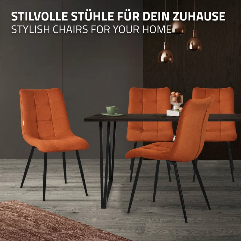 Esszimmerstühle 4er Set Orange Küchenstuhl mit Polyesterbezug und Stahlbeinen ML-Design