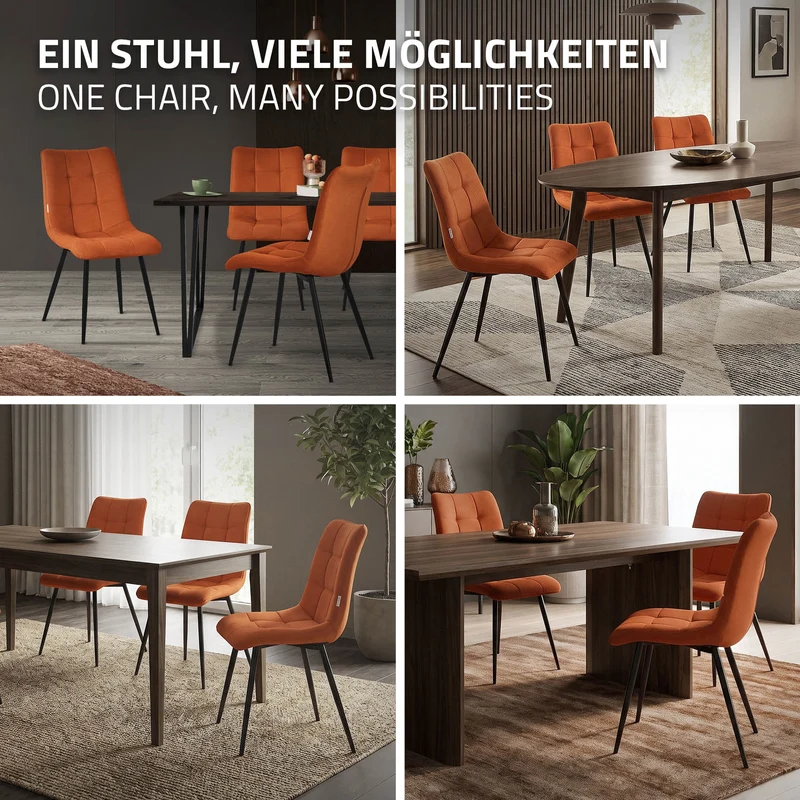 Esszimmerstühle 4er Set Orange Küchenstuhl mit Polyesterbezug und Stahlbeinen ML-Design