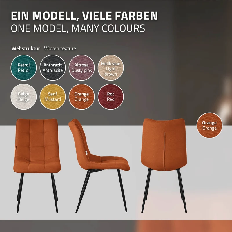 Esszimmerstühle 4er Set Orange Küchenstuhl mit Polyesterbezug und Stahlbeinen ML-Design