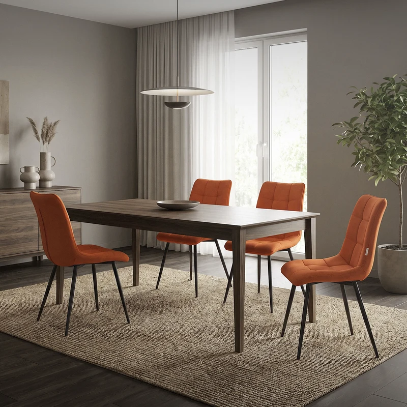 Esszimmerstühle 4er Set Orange Küchenstuhl mit Polyesterbezug und Stahlbeinen ML-Design