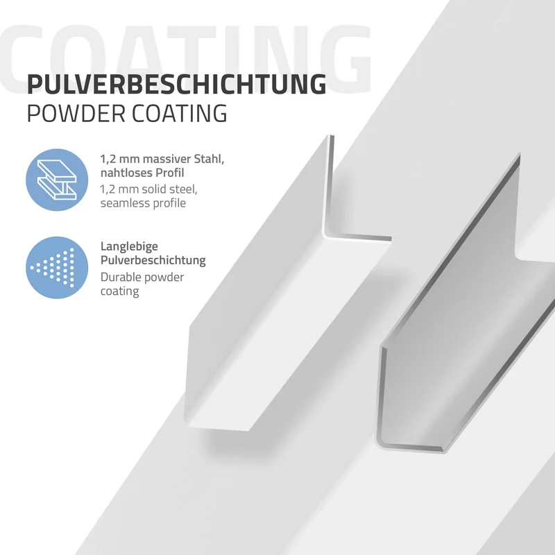 4er Set Tischbeine I-Design 72 cm Weiß glänzend Tischgestell aus pulverbeschichteter Stahl, Profil 4x4 cm, höhenverstellbare Möbelfüße ML-Design