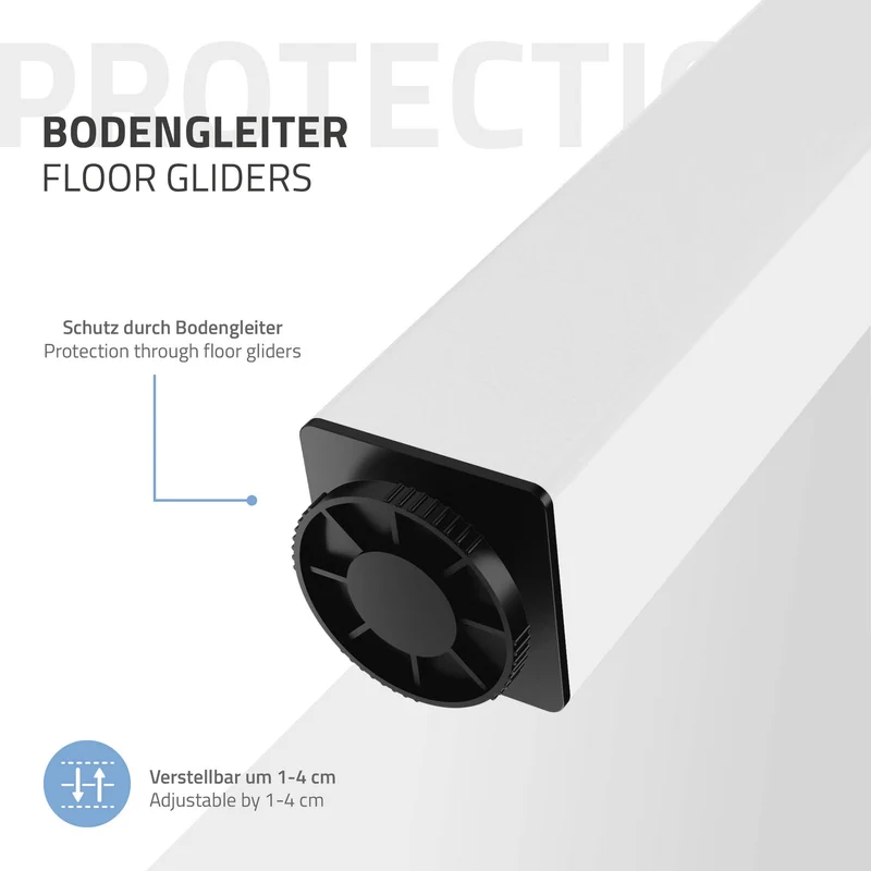 4er Set Tischbeine I-Design 72 cm Weiß glänzend Tischgestell aus pulverbeschichteter Stahl, Profil 4x4 cm, höhenverstellbare Möbelfüße ML-Design