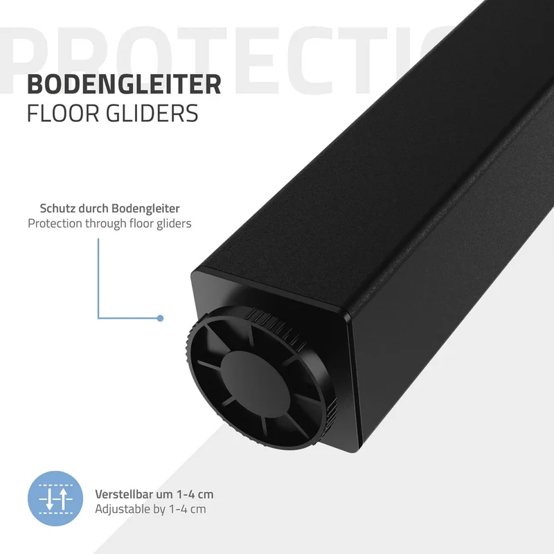 4er Set Tischbeine I-Design 72 cm Schwarz Tischgestell aus pulverbeschichteter Stahl, Profil 4x4 cm, höhenverstellbare Möbelfüße ML-Design