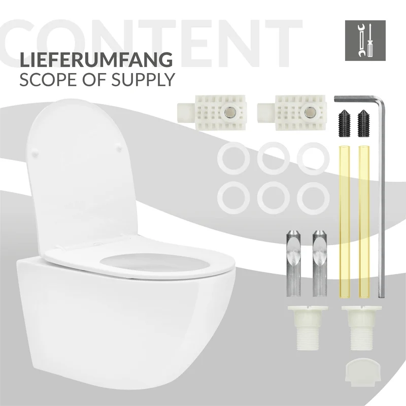 Wand-WC Hänge Toilette aus Keramik 54 cm lang Spülrandlos mit Softclose Luxebath