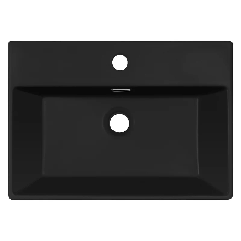 Waschbecken inkl. Ablaufgarnitur Silber mit Überlauf 51,5x36x13 cm Schwarz aus Keramik LuxeBath